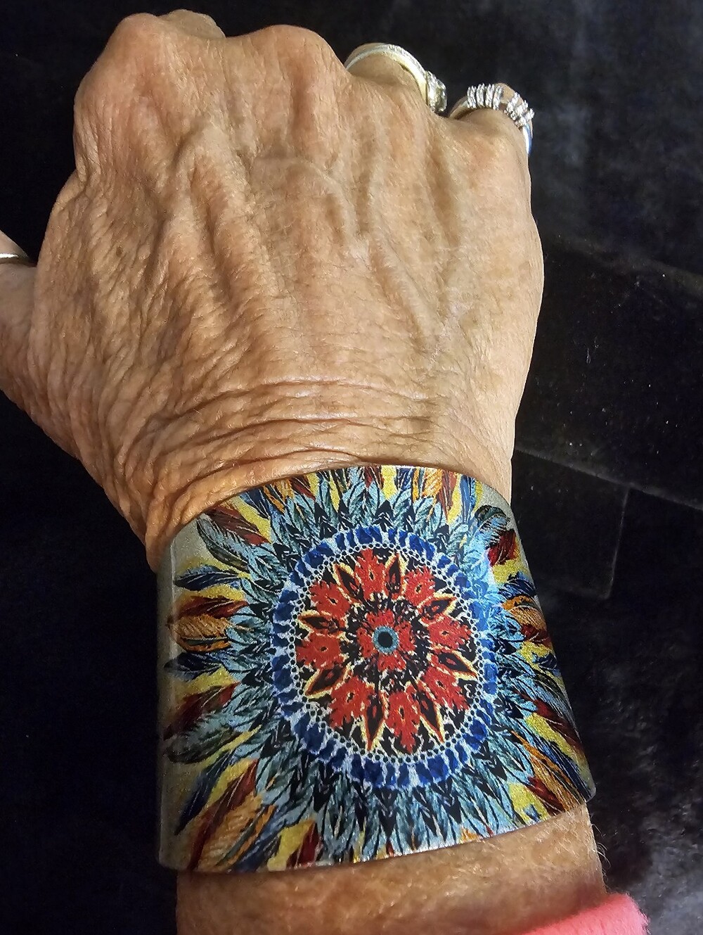 Colorful Mandala Pattern Cuff Bracelet.    V - Picture 2 of 4